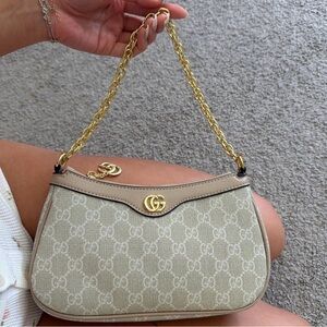 Gucci Beige and Gold Chain Shoulder Bag